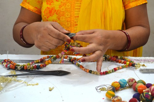 Fair Trade Necklace 2-Strand Cylinder Beads Hand Made Craft Upcycled Kantha Bead - Picture 12 of 19