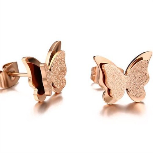 18K Rose Gold Butterfly Pendant+Earrings Women Collar Chain Necklace Jewelry Set - Picture 5 of 11