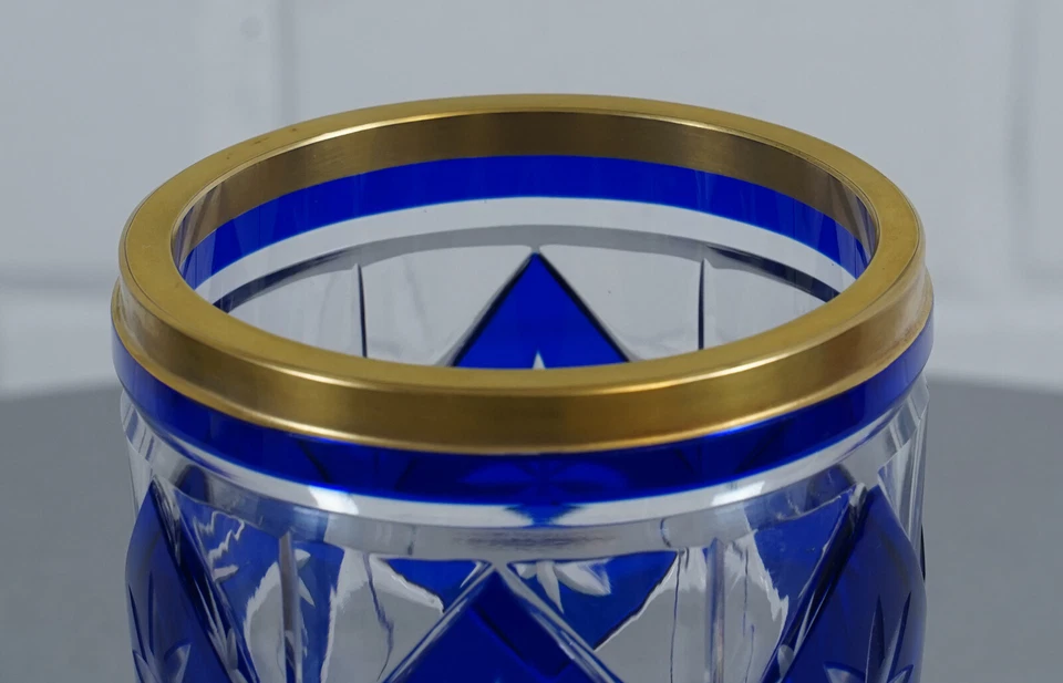 Bleikristall Vase Blumenvase Feinschliff Kobaltblau Goldrand Böhmen 70er Jahre - Bild 3 von 4