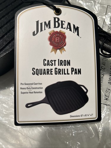 Jim Beam Padella Prestagionata Quadrata Rigata 10” Ghisa Grill Fornello Forno Fuoco da Campeggio - Foto 3 di 4