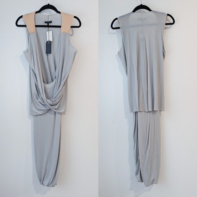 Rag & Bone Draped Overlay Rose Dress In Gray Women's Size 6 NWT