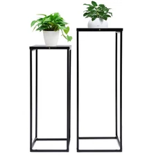 Set of 2 Metal Pedestal Plant Stand, Nesting Display End Table, High Pot