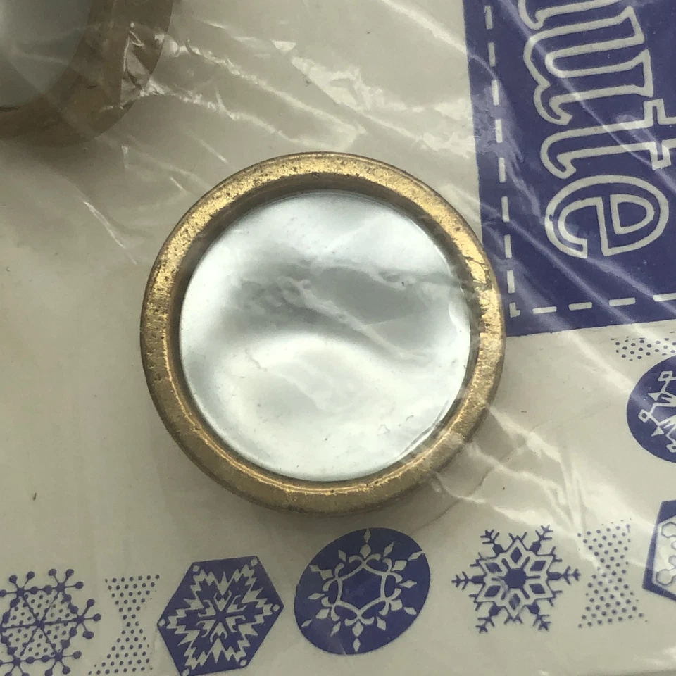 Vintage Nouveaute Set of 8 Round Buttons Gold Rings around Pearly Centers Shank - Image 3 of 4