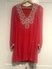 French Connection 100% Silk Beaded Embellished Tunic Shift Dress UK Size 6 Pink
