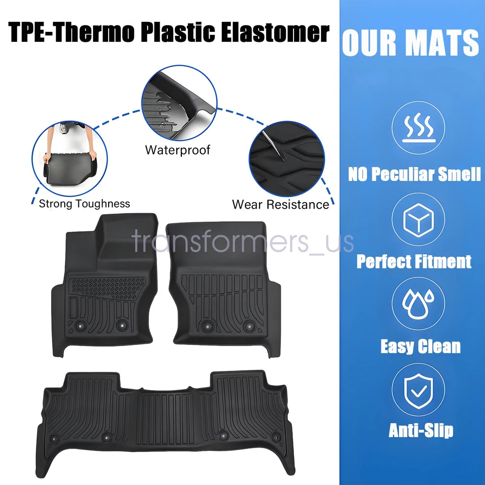 3Pcs TPE Floor Mats Liners For 2013-2022 Land Rover Range Rover 4-Door New Black - Image 3 of 4