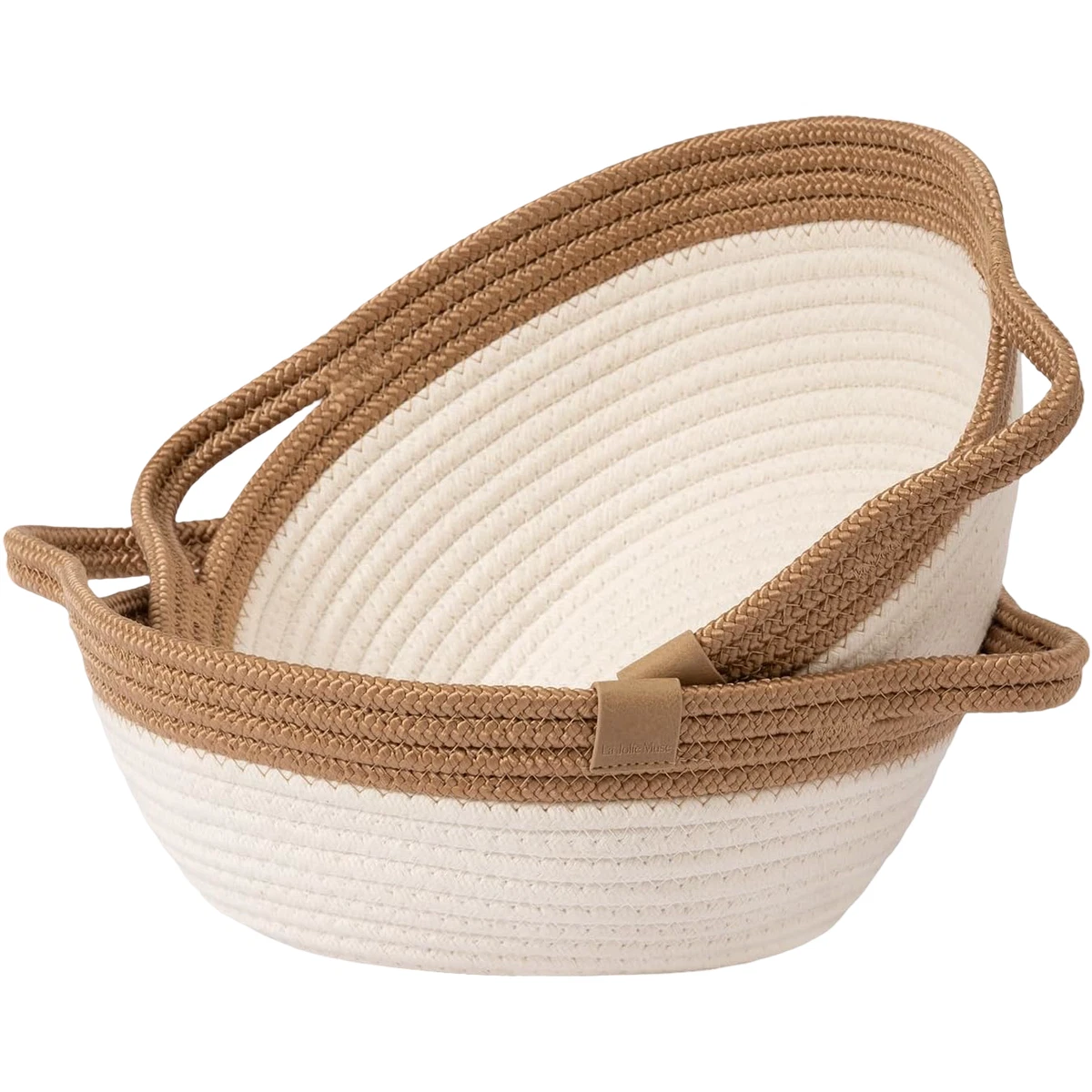 CRAFT CORE Cestini In Corda Di Cotone (3 Pezzi) – Multiuso Per Biancheria, Giocattoli, Libri – Blu E Bianco Latte, 38x25x25 Cm