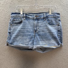 Old Navy Shorts Womens 12 Blue Boyfriend Cuffed Stretch Distressed Denim Preppy