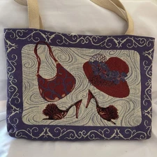 Red Hat Society Needlepoint Tote Bag 18" x 11" VTG Made USA FLAWED