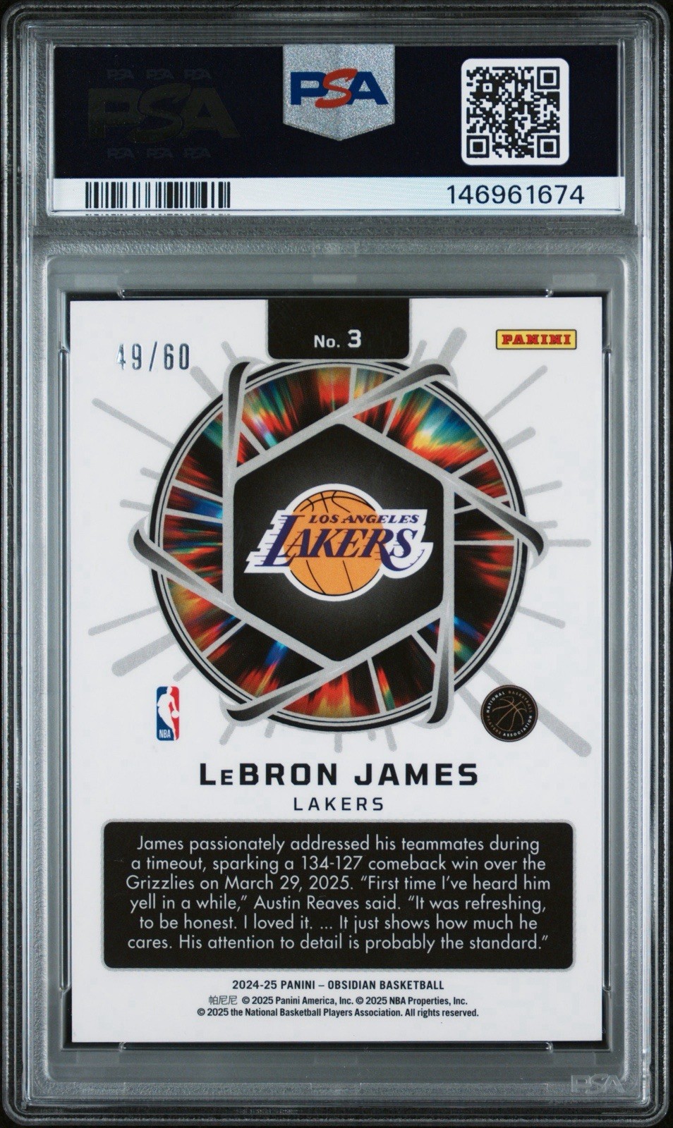2024 Obsidian LeBron James Supernova-EE Bronze Flood /60 PSA 10 #3 view 2