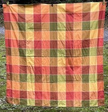 Autumn Fall Colors Plaid Checkered Tablecloth Slight Nubby 51 x51 Square - EUC
