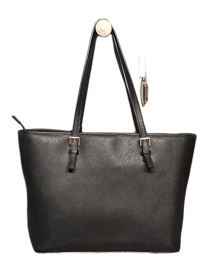 Bolso Michael Kors Jet Set Viaje Grande Negro Cuero Saffiano Bolso Dorado Resistente  Foto 2 de 4