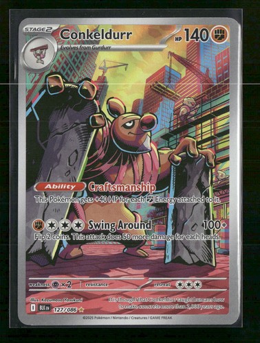 Pokemon Conkeldurr 127/086 Black Bolt Illustration Rare IR NM TCG