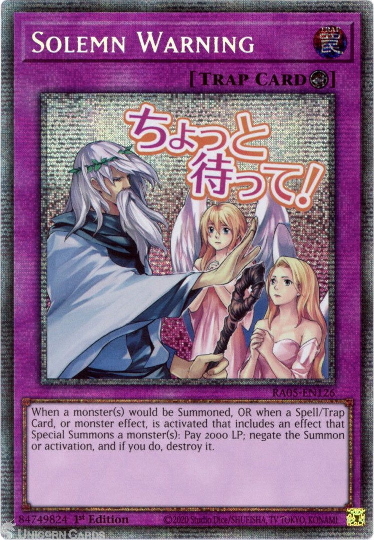 RA05-EN126 Solemn Warning (Stamp Artwork) : Starlight Rare 1st Edition Mint YuGi