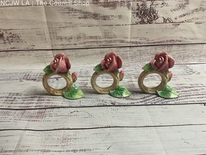 Set Of 3 FF Japan Ceramic Rose Napkin Rings