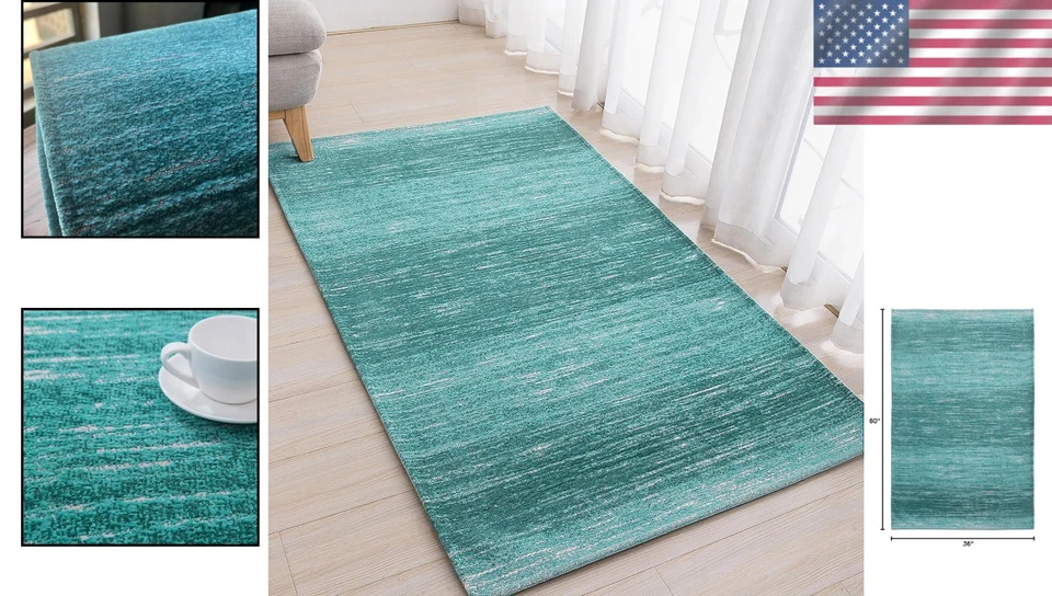 Teal Blue Non-Slip Washable Area Rug 3' x 5' - Perfect for Home or Office - Image 2 of 4