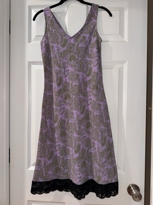 Johnathan Martin Y2K 90s Purple Green Black Paisley Lace Trim Going Out Dress