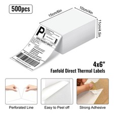 500 PCS Shipping Labels for Zebra and Rollo 4"x6" Fanfold Direct Thermal