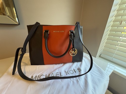 Michael Kors Large Leather Handbag with Matching Purse Tan And Orange - Picture 6 of 11