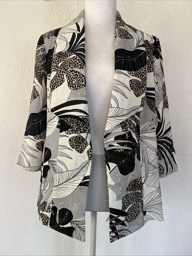 Chicos Botanical Print Mid Length 3/4 Sleeve Open Front Jacket SZ 1 Chicos 8/10 - Picture 1 of 14