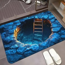 Realistic 3D Ocean Cave Rug Turquoise Water Spiral Stair Illusion Floor Mat