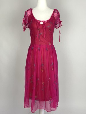 Vintage 90’s Betsey Johnson Neon Pink Tulle Mesh Midi Dress S - Main Image