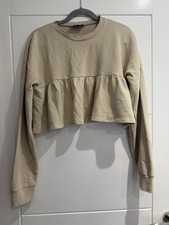 Zara Trafaluc crop ruffle beige sweater long sleeve size S - Preloved