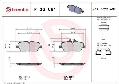 Brake Pad Set, disc brake BREMBO P 06 091 for BMW i3 (I01) 0.65 2017-