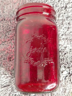 Vintage 40's Red Glass Qt. Jardin 1940's Jar W/Measuring Marks 32 oz. when full
