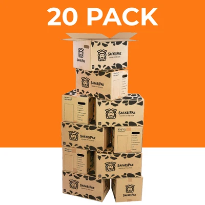 SAFARIPAK 20 x LARGE MOVING HOUSE Cardboard Box Removal Packing Storage Boxes with Handles