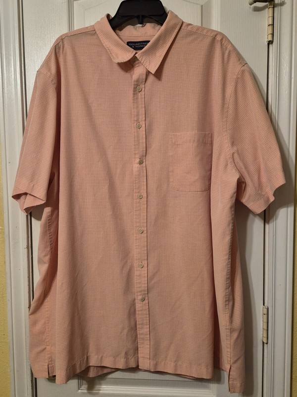 ROUNDTREE & YORKE MEN'S PINK WHITE SQUARE PRINT BUTTON-UP SHIRT Size 3XT 3X TALL