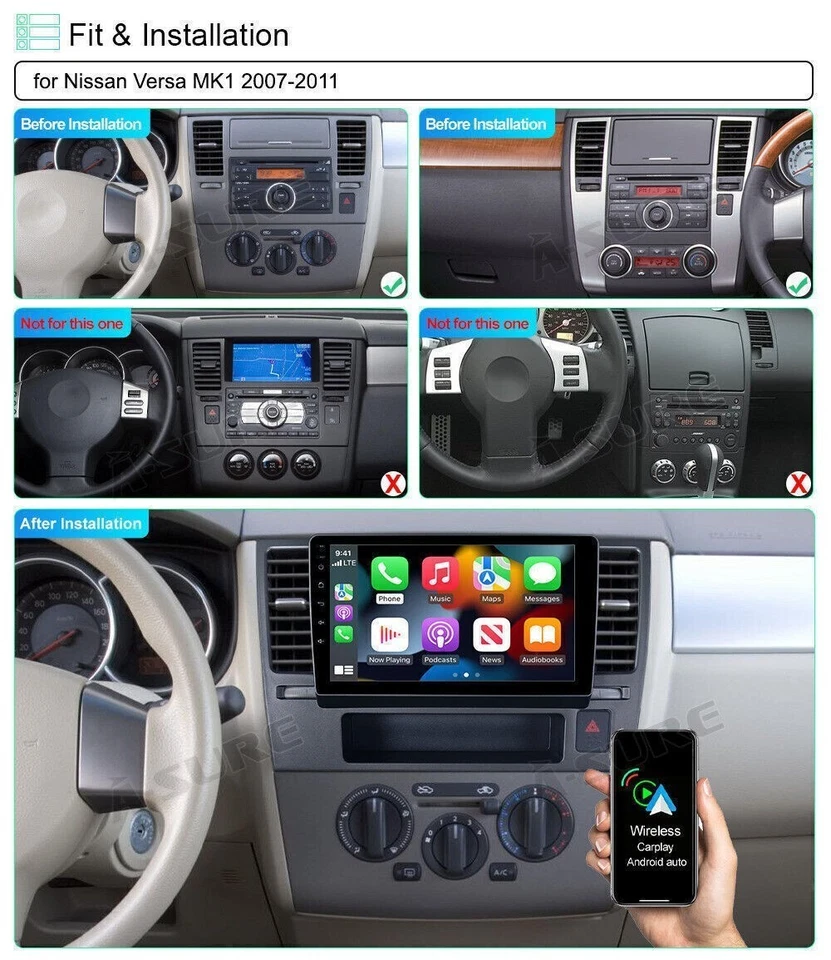 Apple Carplay Para Nissan Versa 2007-2011 9" Coche Radio Estéreo Android 14 GPS Navegación Foto 2 de 4