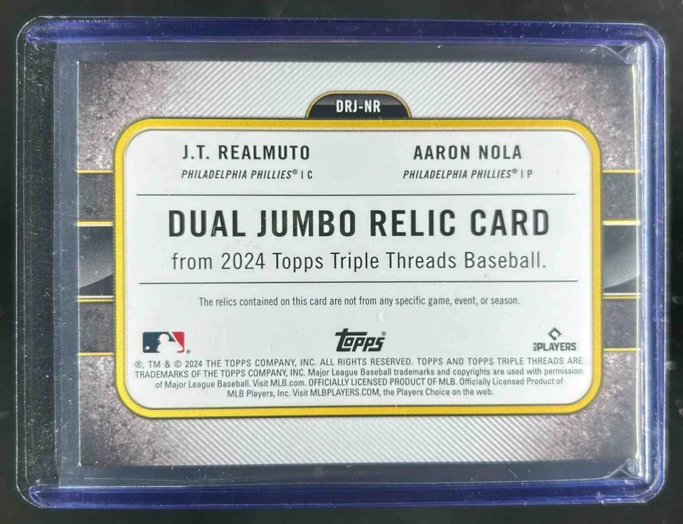 2024 Triple Threads J.T. Realmuto Aaron Nola Dual Jumbo Jersey Amethyst #28/36 - Image 2 of 2