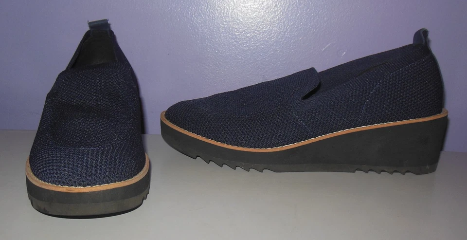 Eileen Fisher Ergos Navy Blue Recycled Stretch Knit Wedge Heel Loafers Size 10 - Image 2 of 4