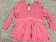 306 NEW Torrid Women's Pink Smocked Babydoll V-Neck Long Sleeve Blouse Size 4X