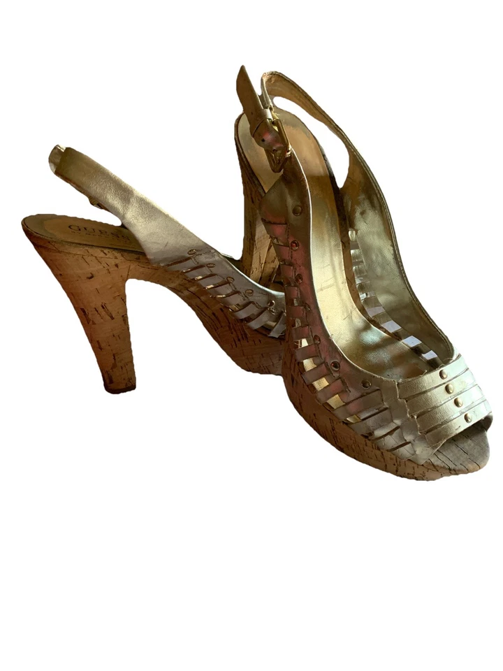 Guess Jarrett 2 Pewter Synthetic Cork Platform Heel - Size 8.5 - Image 3 of 4