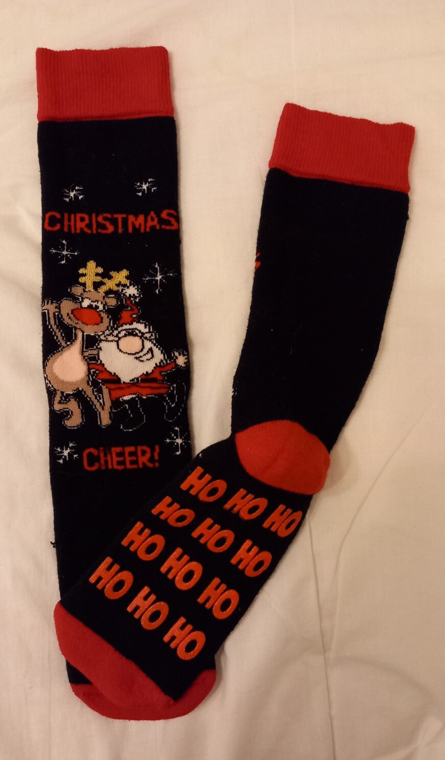 SAOLA Calzini natalizi neri rossi suola Santa Ho Ho Ho Ho con impugnature antiscivolo NUOVI