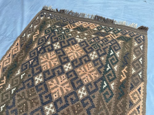 Vintage Brown Afghan Maimana Wool Kilim Rug | Flatweave Caucasian Inspires kilim - Picture 10 of 13