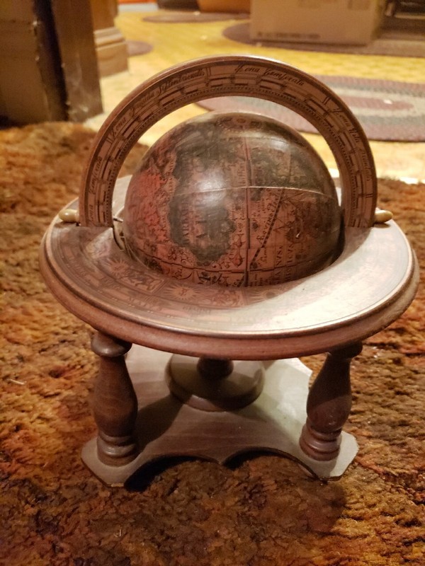 Vintage Wood Old World Desk Globe Astrological Zodiac Signs Made in Italy VTG 9"