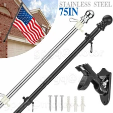 6FT Flag Pole Kit Heavy Duty Bracket Or Metal Pole W/ 2Rotating Rings For Garden