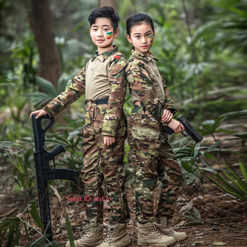 Kids Camo Tactical Combat Uniform Sets Airsoft Army Shirt & Pants