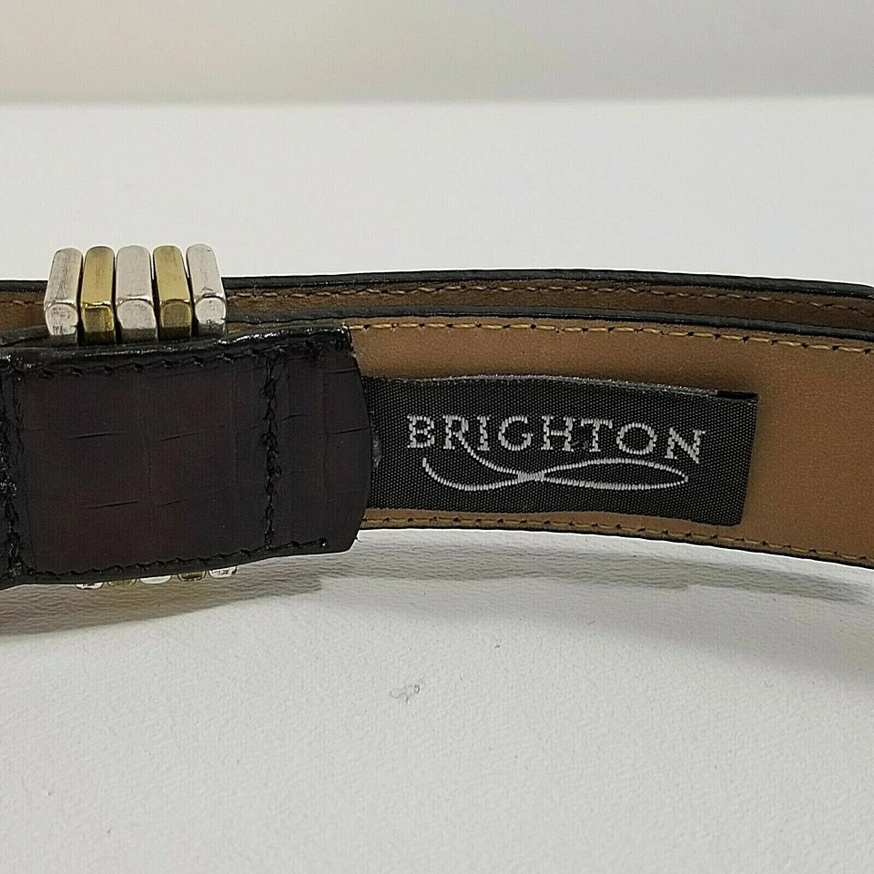 BRIGHTON CLASSICS Belt Wm Sz L/34 Brown Faux Snakeskin Bi-color Hardware H4B703 - Image 4 of 4