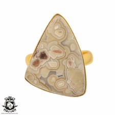 Size 9.5 - Size 11 Adjustable Crazy Lace Agate 24K Gold Plated Ring GPR860