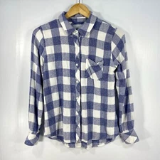 Rails Hunter River Blue White Buffalo Check Long Sleeve Shirt Womens S