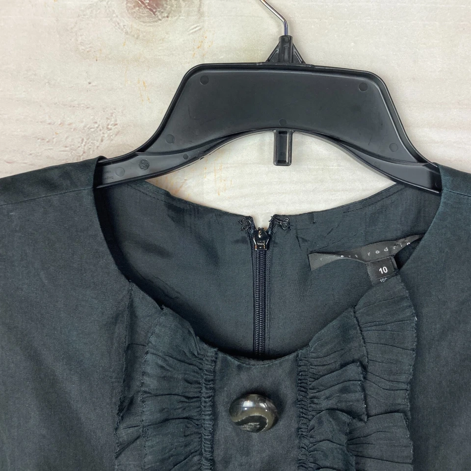 Vestido Robert Rodriguez para mujer 10 negro 100 % seda sin mangas con botones Foto 3 de 4