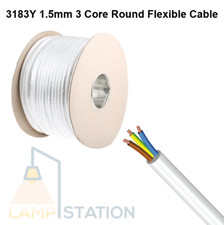 3183Y 1.5mm 3 Core 15A WHITE Electrical Flexible Lighting Cable Round Mains Wire