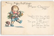 Postcard Merry Christmas, Child Gifts Puppy, Ruth W. Siver Vintage VPC01.