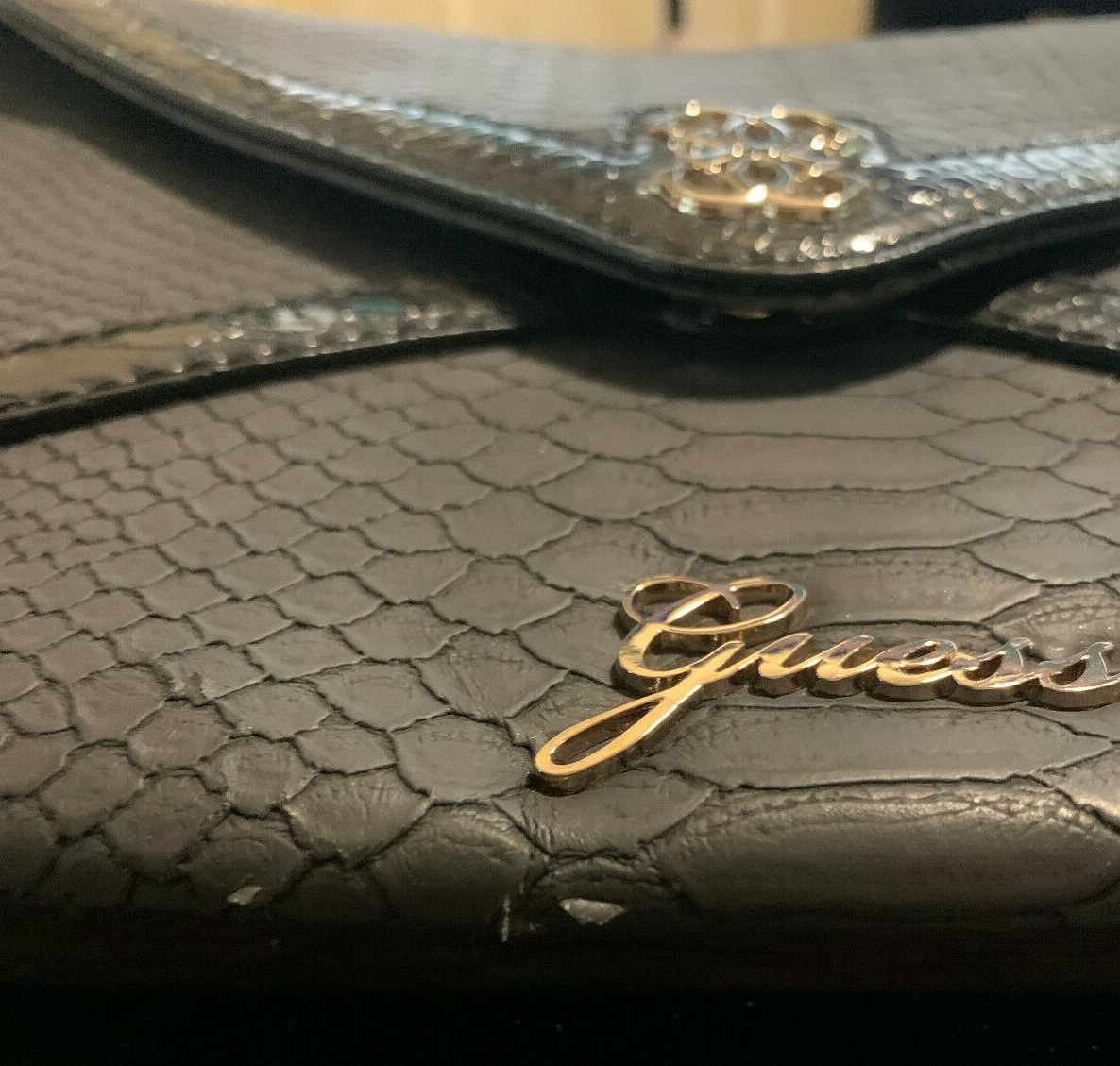 Guess Clutch Purse Black 11 1/2" by 8" Preowned eBay