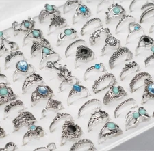 Wholesale 100pcs Bohemia Vintage Rings Women Antique Silver Gift Fashion Jewelry