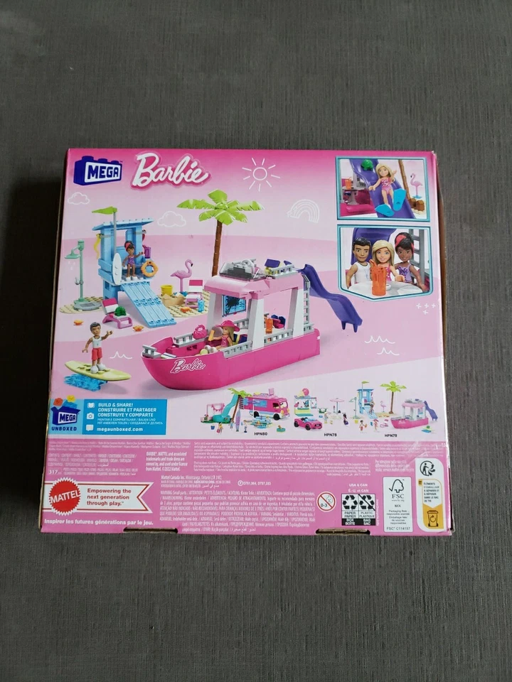 MEGA Barbie Malibu Dream Boat Building Playset 317 Peças HPN79 Novo em folha!  - Imagem 3 de 4