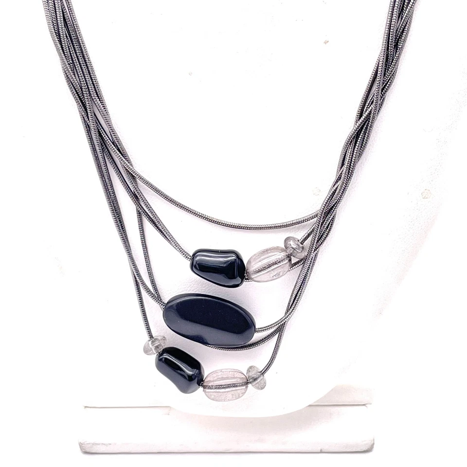 Collar Kenneth Cole Chapado en Plata de Piedras Preciosas Negras Tres Niveles 19.5" Foto 3 de 4